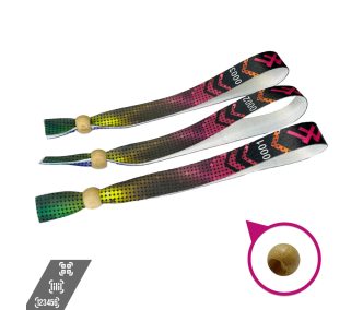  Braccialetti Tessuto - (15x340mm, stampa full color su un lato, dati variabili) - con chiusura bamboo riutilizzabile