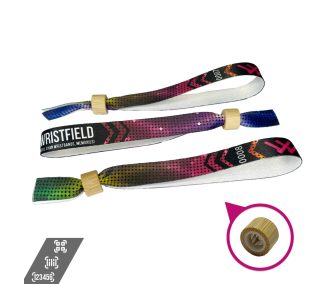   Braccialetti Tessuto - (15x340mm, stampa full color su un lato, dati variabili) - con chiusura bamboo-plastica monousabile 