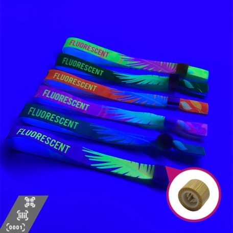 Braccialetti Tessuto - (15x340mm, stampa full color FLUO su un lato, dati variabili) - con chiusura bamboo-plastica monousabile 