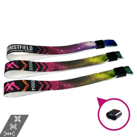 Braccialetti Tessuto - (15x340mm, stampa full color su un lato, dati variabili) - con chiusura monousabile in plastica