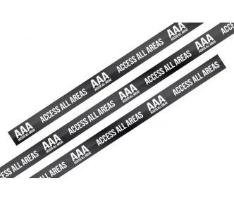   Braccialetti Tessuto - (15x340mm, prestampati full color su un lato) - con chiusura monousabile in plastica  -  AAA - ACCESS ALL AREAS