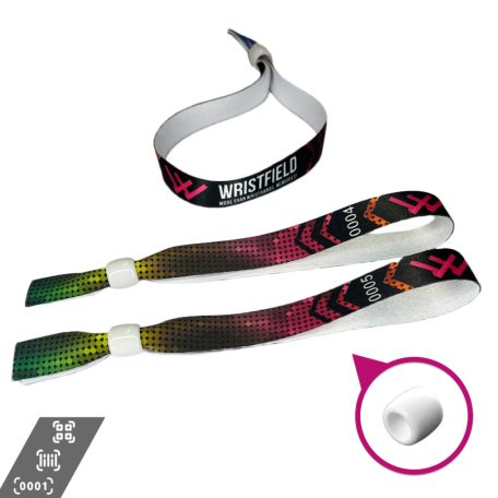 Braccialetti Tessuto - (15x340mm, stampa full color su un lato, dati variabili) - con chiusura riutilizzabile in plastica